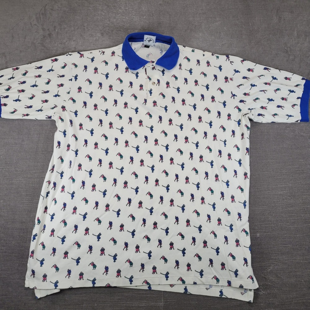 M.R. Ducks Polo Shirt Mens Large White Vintage Golf Novelty Print Made in USA